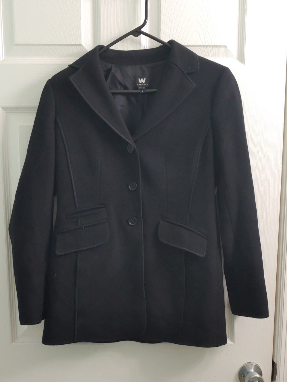 W By Worth Black Peacoat Women's Wool Button Front Coat Size 2